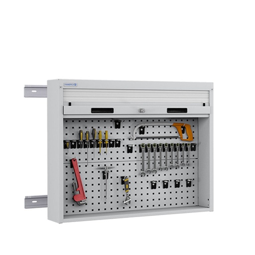 [050095] Armario metálico con persiana y paneles interiores perforados para herramientas - Dim.: 952x210x810h mm - Gris ral 7035