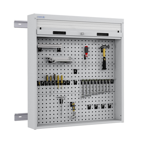 [050097] Armario metálico con persiana y paneles interiores perforados para herramientas - Dim.: 952x210x1114h mm - Gris ral 7035