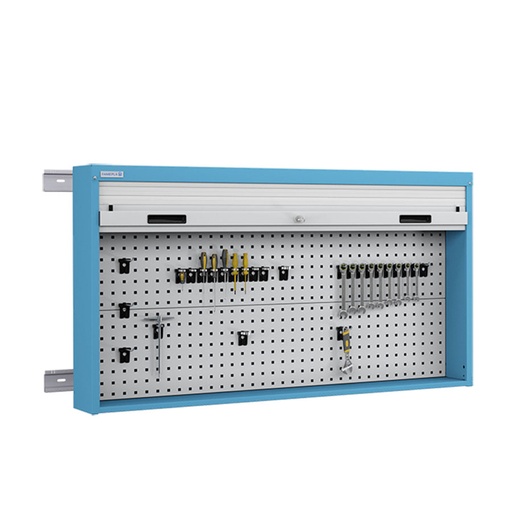 [050100] Armario metálico con persiana y paneles interiores perforados para herramientas - Dim.: 1419x210x810h mm - Azul ral 5012 y gris ral 7035