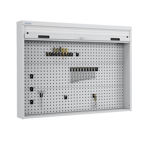 [050103] Armario metálico con persiana y paneles interiores perforados para herramientas - Dim.: 1419x210x1114h mm - Gris ral 7035
