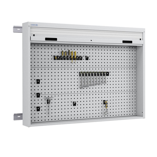 [050105] Armario metálico con persiana y paneles interiores perforados para herramientas - Dim.: 1419x210x1114h mm - Gris ral 7035