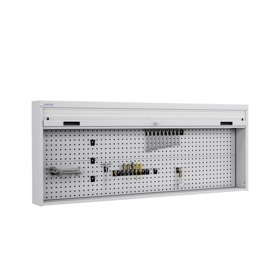 [050107] Armario metálico con persiana y paneles interiores perforados para herramientas - Dim.: 1937x210x810h mm - Gris ral 7035