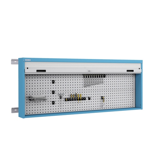 [050108] Armario metálico con persiana y paneles interiores perforados para herramientas - Dim.: 1937x210x810h mm - Azul ral 5012 y gris ral 7035