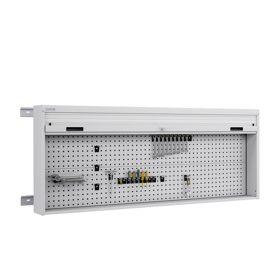 [050109] Armario metálico con persiana y paneles interiores perforados para herramientas - Dim.: 1937x210x810h mm - Gris ral 7035