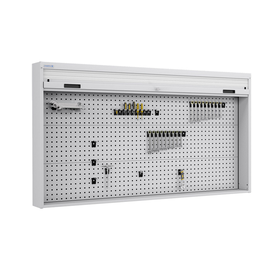 [050111] Armario metálico con persiana y paneles interiores perforados para herramientas - Dim.: 1937x210x1114h mm - Gris ral 7035