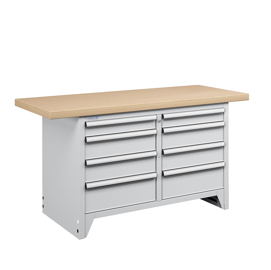 [050272] Banco compacto con encimera de haya y 8 cajones - Dim.: 1500x750x840h mm - Gris ral 7035