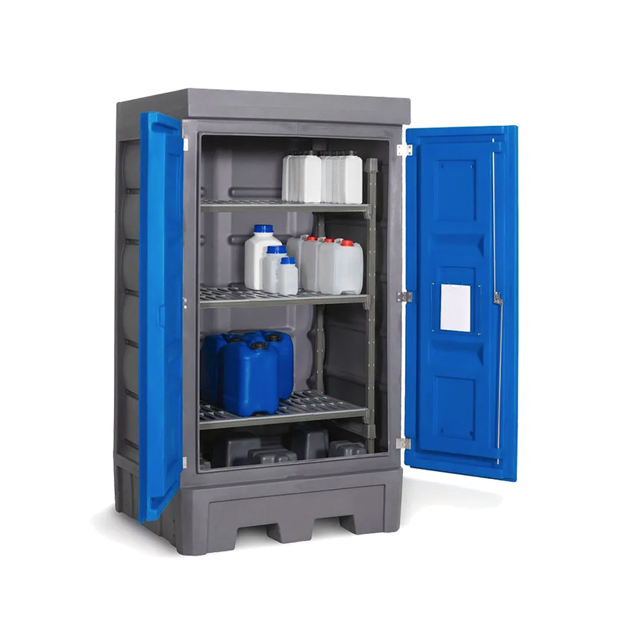 [050341] Armario plástico con puertas batientes y estantería interior plástica - Dim.:1140x1050x2060h mm - Azul y gris oscuro