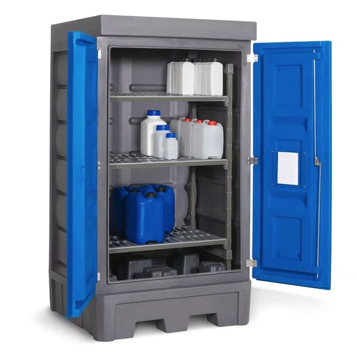 [050341] Armario plástico con puertas batientes y estantería interior plástica - Dim.:1140x1050x2060h mm - Azul y gris oscuro