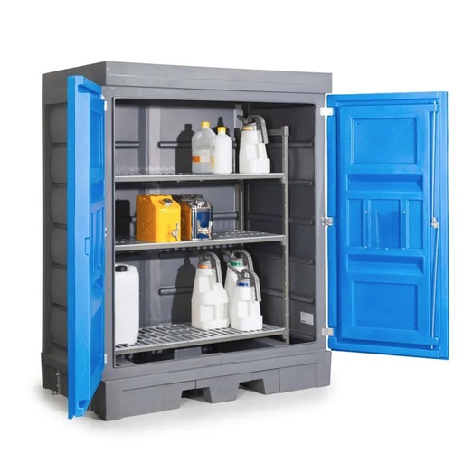 [050345] Armario plástico con puertas batientes y estantería interior plástica - Dim.:1560x1080x1980h mm - Azul y gris oscuro