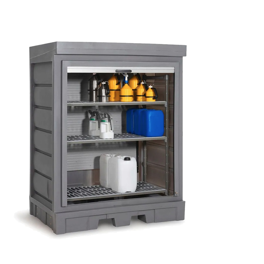 [050347] Armario plástico con puerta de persiana y estantería interior plástica - Dim.:1554x1083x1980h mm - Azul y gris oscuro