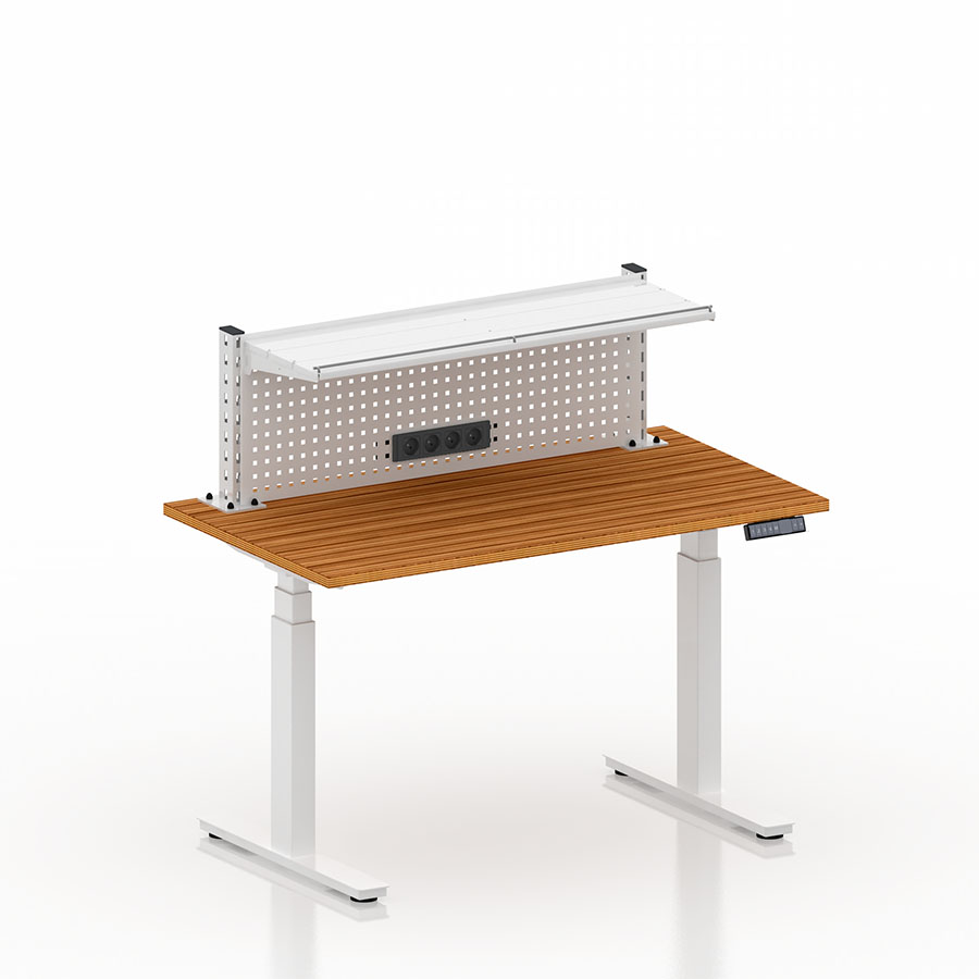 [050397] Mesa elevable eléctricamente con encimera de madera - Dim.: 1250x700x1009/1659h mm - Blanco ral 9010
