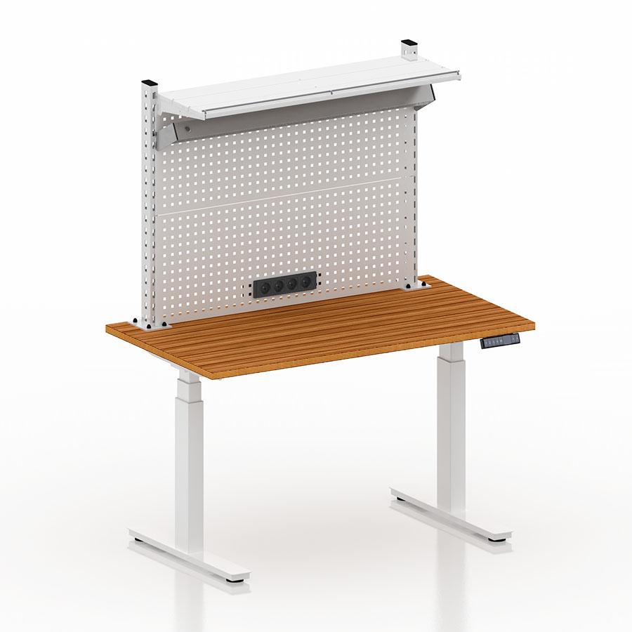 [050403] Mesa elevable eléctricamente con encimera de madera - Dim.: 1250x700x1470/2120h mm - Blanco ral 9010