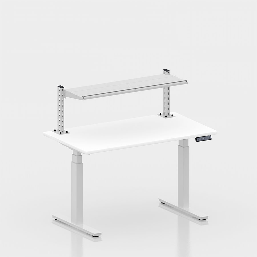 [050405] Mesa elevable eléctricamente con encimera de madera laminada - Dim.: 1250x700x1012/1662h mm - Blanco ral 9010