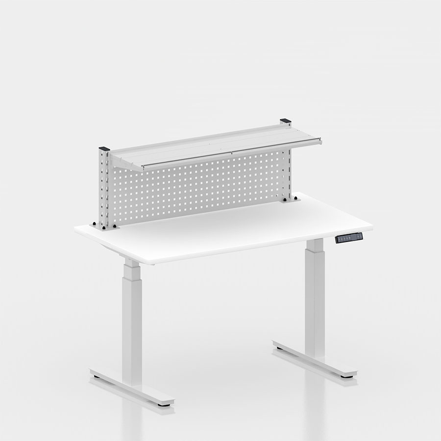 [050407] Mesa elevable eléctricamente con encimera de madera laminada - Dim.: 1250x700x1012/1662h mm - Blanco ral 9010