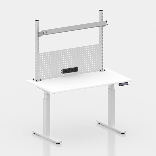 [050409] Mesa elevable eléctricamente con encimera de madera laminada - Dim.: 1250x700x1473/2123h mm - Blanco ral 9010