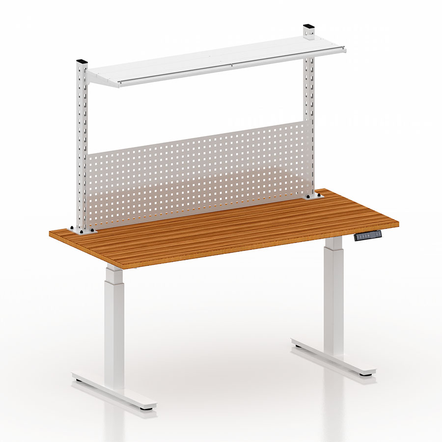 [050421] Mesa elevable eléctricamente con encimera de madera - Dim.: 1525x750x1470/2120h mm - Blanco ral 9010