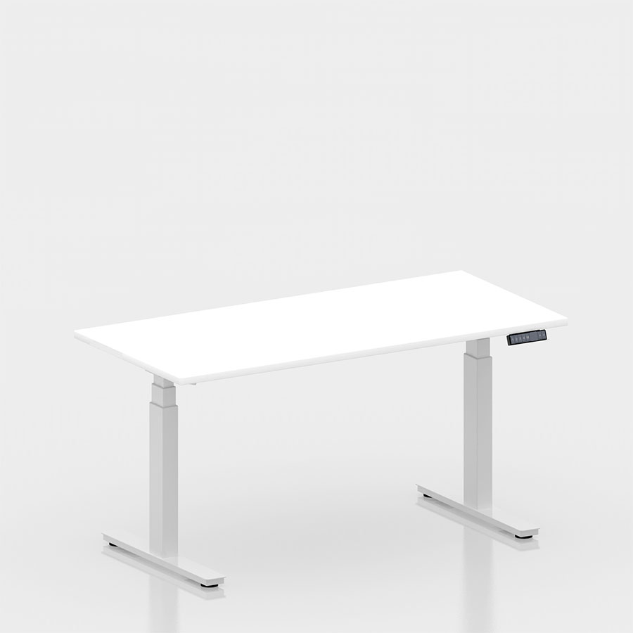 [050426] Mesa elevable eléctricamente con encimera de madera laminada - Dim.: 1524x750x628/1278h mm - Blanco ral 9010