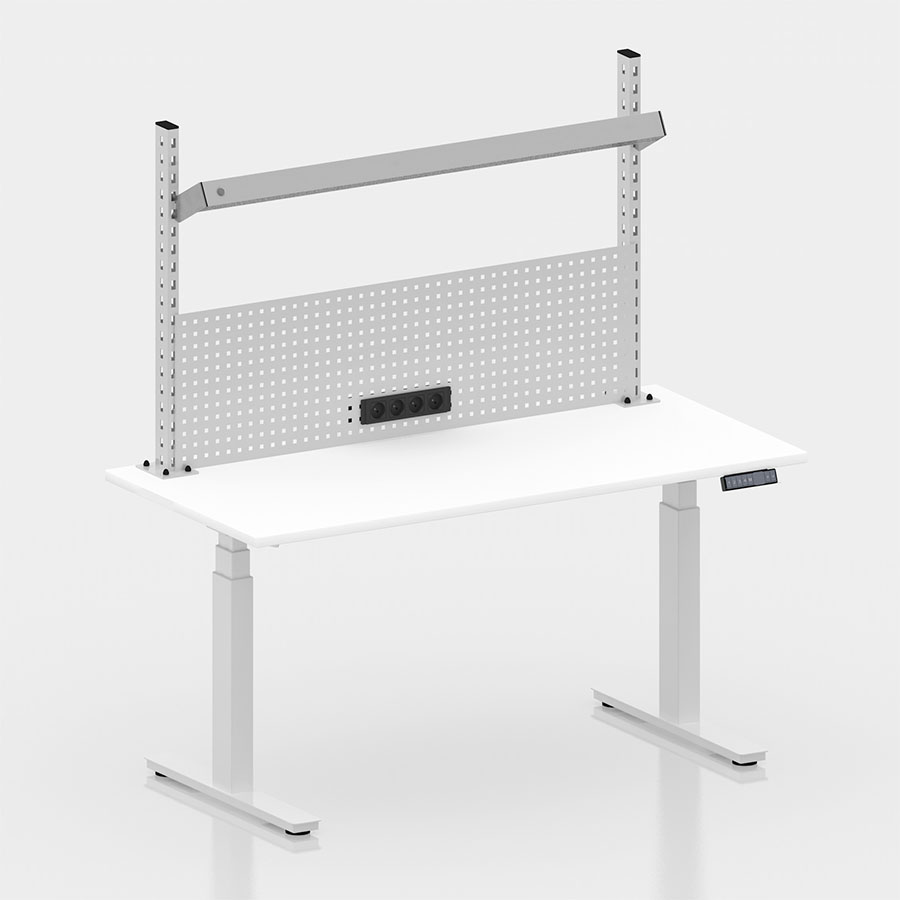 [050431] Mesa elevable eléctricamente con encimera de madera laminada - Dim.: 1524x750x1012/1662h mm - Blanco ral 9010