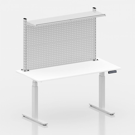 [050435] Mesa elevable eléctricamente con encimera de madera laminada - Dim.: 1524x750x1473/2123h mm - Blanco ral 9010