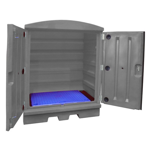 [050523] Armario plástico con puertas batientes para almacenamiento de hasta 2 bidones de 200 lts. - Dim.: 1500x1040x1900h mm - Gris oscuro