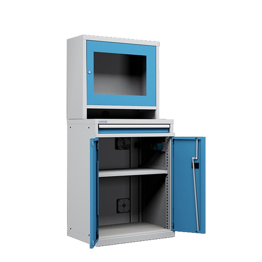 [050657] Armario para protección de ordenadores para pantalla plana - Dim.: 717x595x1625h mm - Gris ral 7035 y azul ral 5012