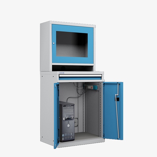 [050702] Armario para protección de ordenadores para pantalla plana - Dim.: 717x595x1625h mm - Gris ral 7035 y azul ral 5012