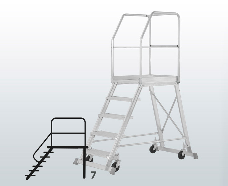 [050753] Escalera móvil con plataforma de acceso por un lado con barandillas - 7 escalones - Dim.: 2100x1200x2700h mm - Aluminio