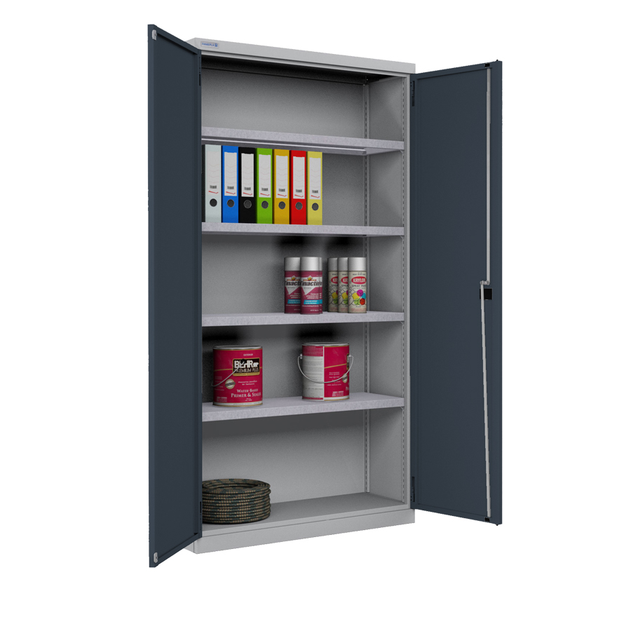[050760] Armario metálico industrial con puertas batientes y 4 estantes - Dim.: 1026x555x2000h mm - Gris ral 7035 y gris ral 7016