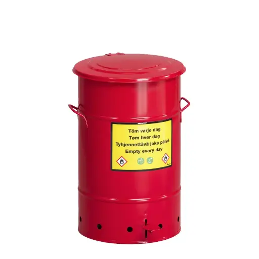 [048080] Basurera de metal de seguridad y 70 lts de capacidad con tapa - Dim.: Ø390x630h mm - Rojo