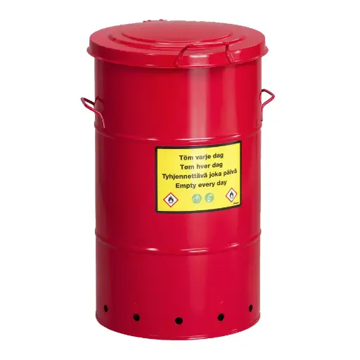 [048029] Basurera de metal de seguridad y 115 lts de capacidad con tapa - Dim.: Ø450x780h mm - Rojo 