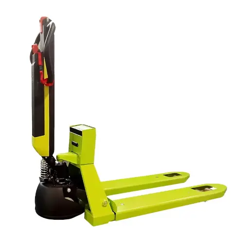 [049217] Transpaleta pesadora 1200 kg (con cargador) - movimiento eléctrico, elevación manual - Dim. palas: 1185x555 mm - Verde Pantone 382C
