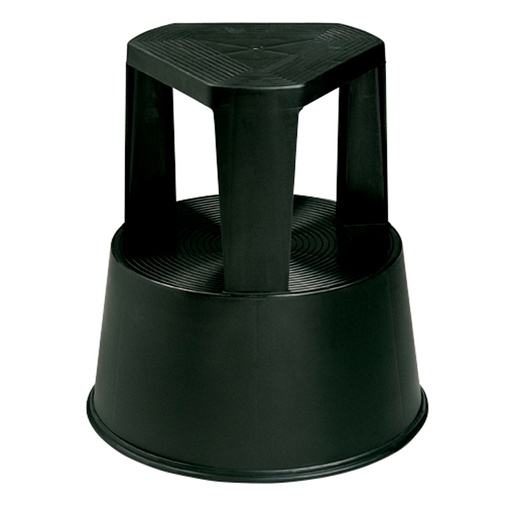 [001568] Taburete escalera de plástico modelo TACO con ruedas y goma - Dim.: 410x440h mm - Negro