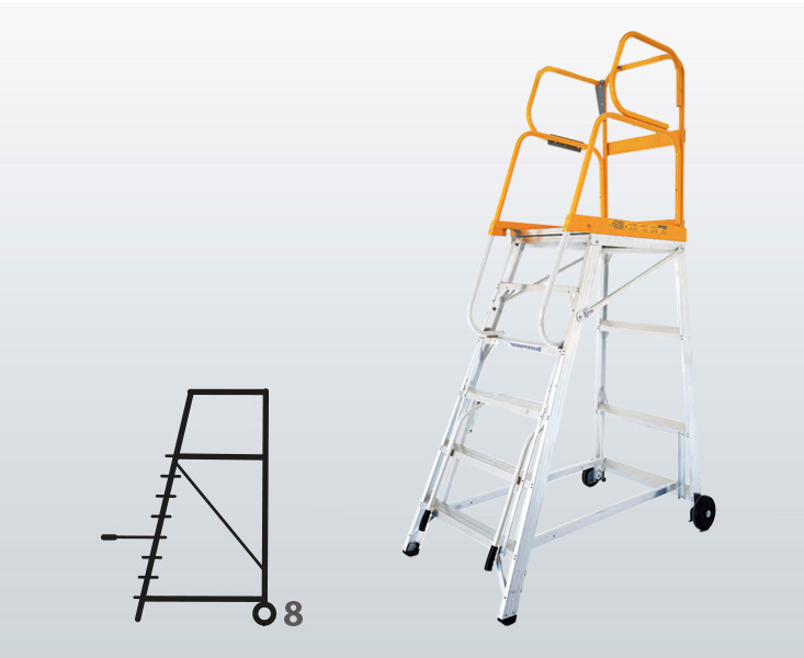 [009032] Plataforma móvil de aluminio modelo Tracker de 8 escalones (Altura plataforma 2295h mm) - Dim.: 1055x1875x3285h mm - Aluminio 