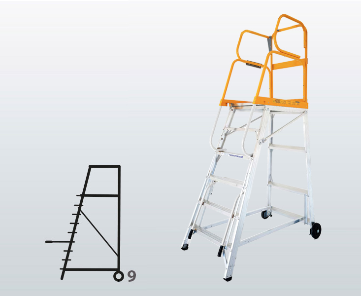 [009033] Plataforma móvil de aluminio modelo Tracker de 9 escalones (Altura plataforma 2580h mm) - Dim.: 1095x2005x3570h mm - Aluminio 