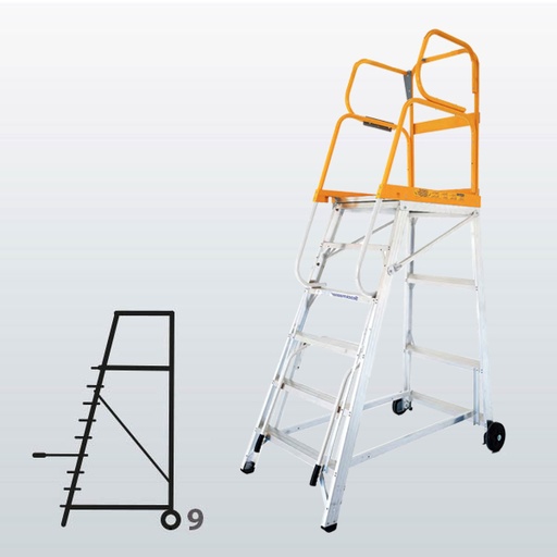 [009033] Plataforma móvil de aluminio modelo Tracker de 9 escalones (Altura plataforma 2580h mm) - Dim.: 1095x2005x3570h mm - Aluminio 