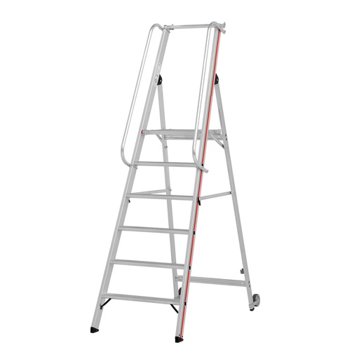 [010435] Escalera de mano plegable con plataforma y ruedas - 6 escalones - Dim.: 2450x700x2200h mm - Aluminio