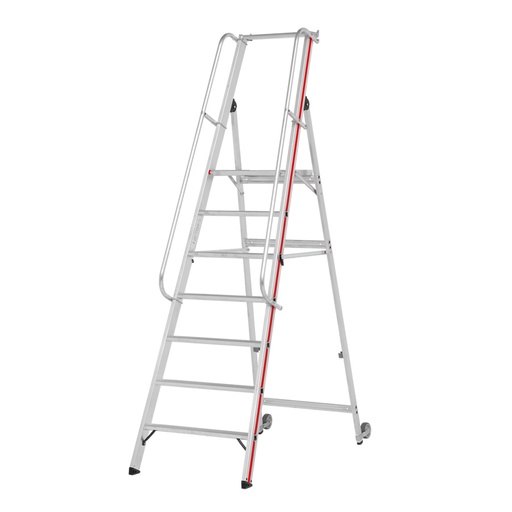 [010436] Escalera de mano plegable con plataforma y ruedas - 7 escalones - Dim.: 2700x730x2550h mm - Aluminio