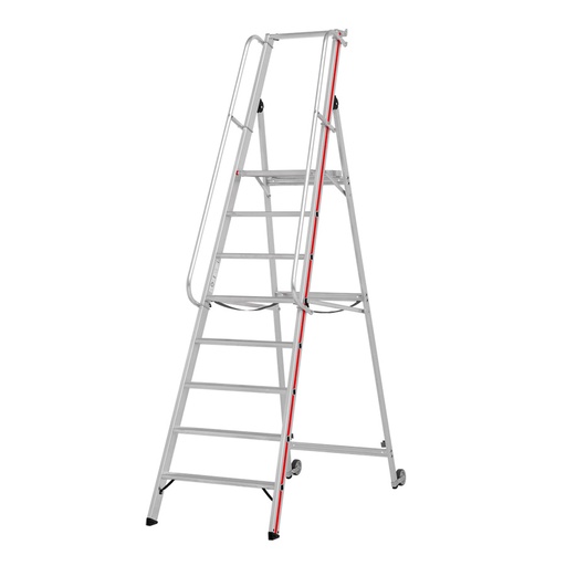 [010437] Escalera de mano plegable con plataforma y ruedas - 8 escalones - Dim.: 2950x750x2700h mm - Aluminio