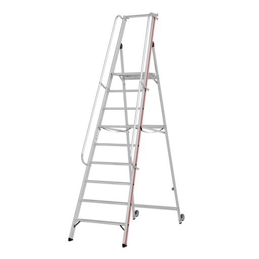 [010438] Escalera de mano plegable con plataforma y ruedas - 9 escalones - Dim.: 3200x780x3000h mm - Aluminio