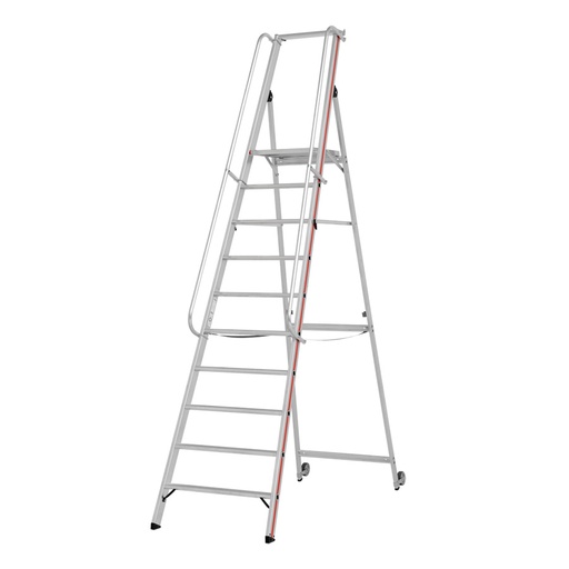 [010439] Escalera de mano plegable con plataforma y ruedas - 10 escalones - Dim.: 3450x800x3150h mm - Aluminio