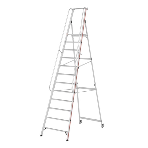 [010440] Escalera de mano plegable con plataforma y ruedas - 12 escalones - Dim.: 3950x850x3600h mm - Aluminio