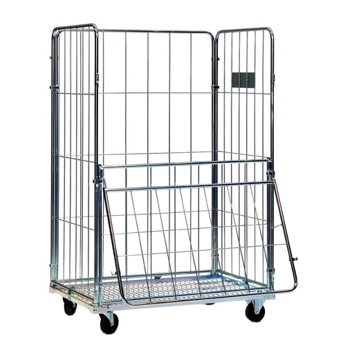 [011802] Roll contenedor de varilla cincada con 3 lados y puerta - Dim.: 1200x1000x1800h mm - Acero cincado