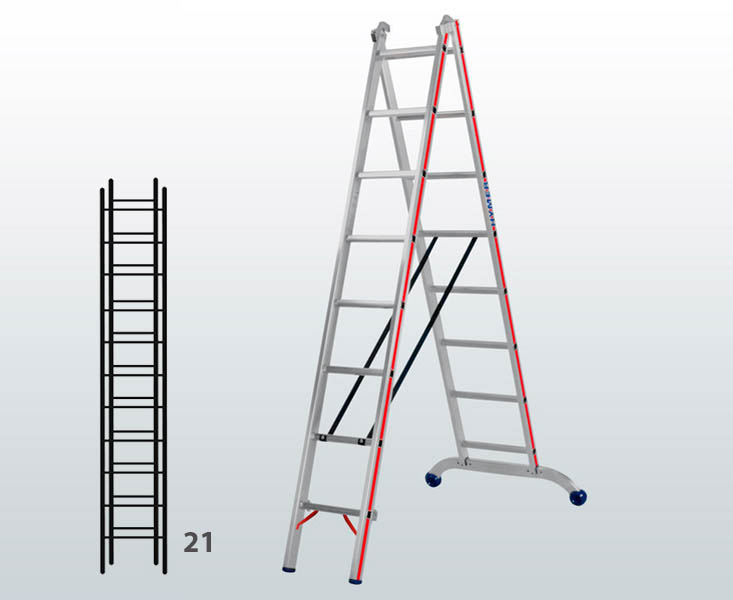 [012902] Escalera transformable de 2 tramos para uso profesional con 21 peldaños - Dim.: 960 x 71 x 6040h mm - Aluminio