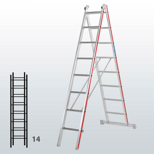 [012911] Escalera transformable de 2 tramos para uso industrial con 14 peldaños - Dim.: 715 x 60 x 4000h mm - Aluminio