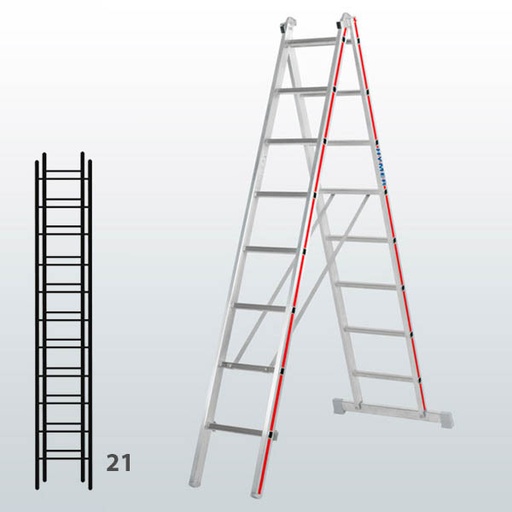 [012913] Escalera transformable de 2 tramos para uso industrial con 21 peldaños - Dim.: 910 x 71 x 5960h mm - Aluminio