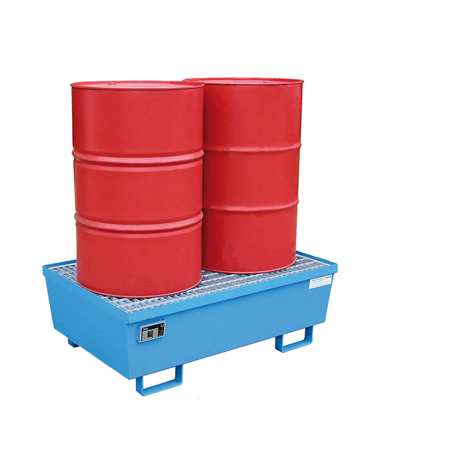 [014589] Cubeto de retención con rejilla para 2 bidones de 200 lts - Dim.: 1200x800x415h mm - Acero pintado