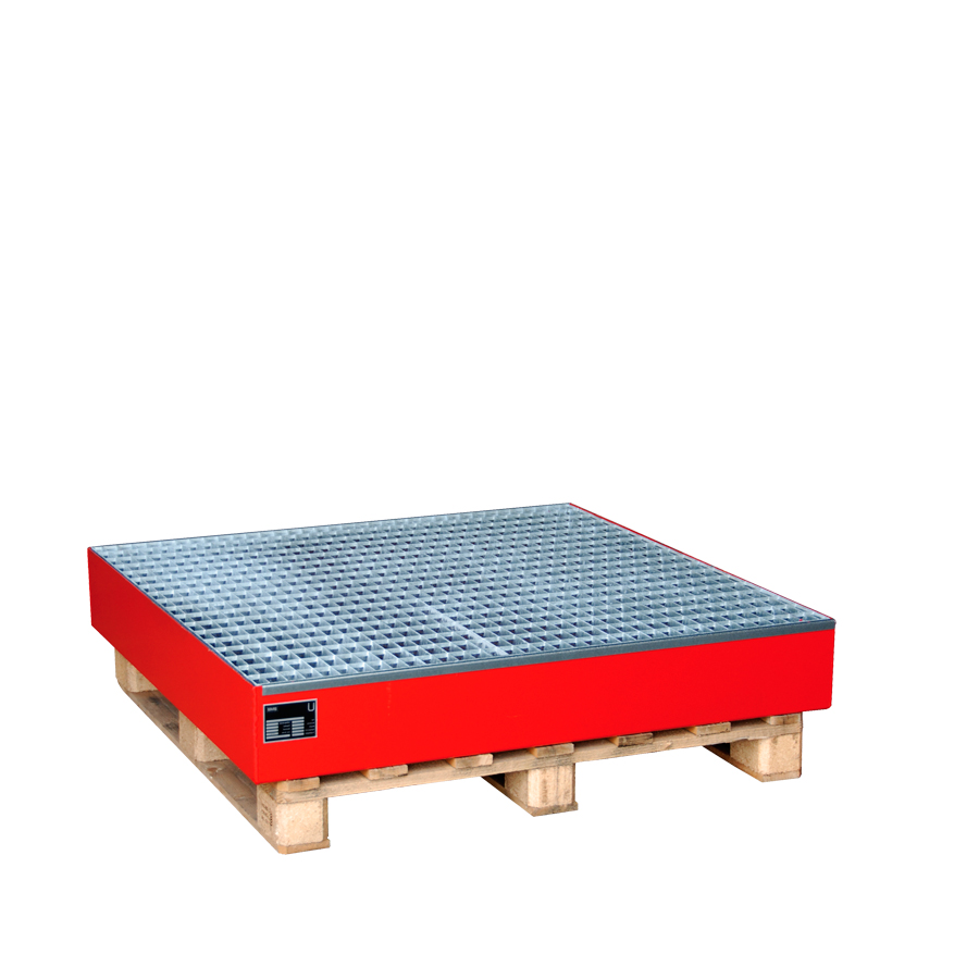 [014618] Cubeto de retención con rejilla para 4 bidones de 200 lts - Dim.: 1200x1200x185h mm - Acero pintado