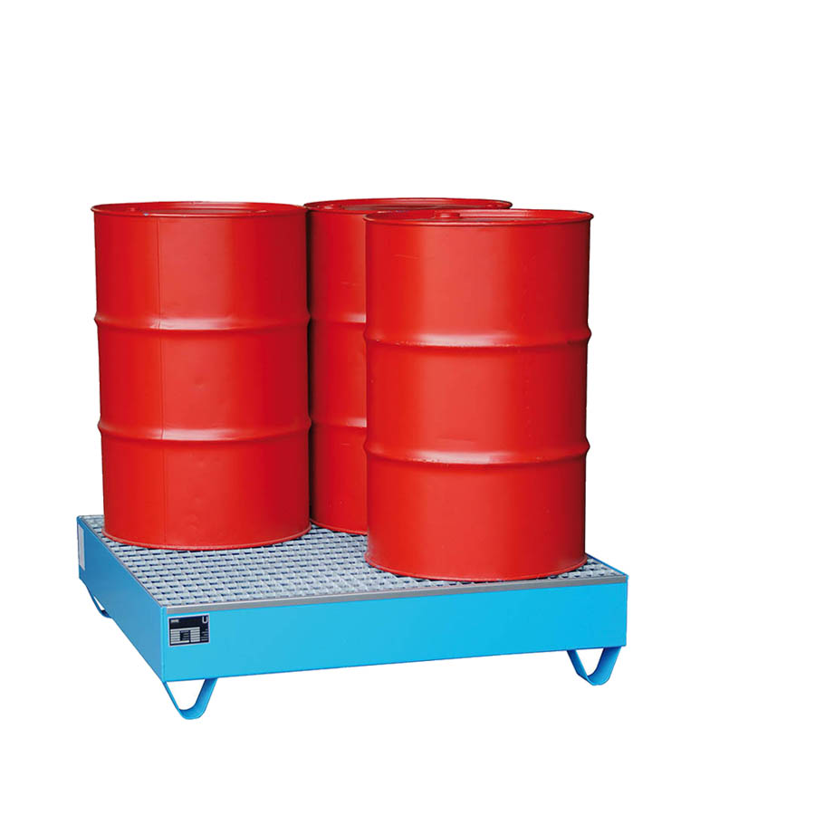 [014620] Cubeto de retención con rejilla para 4 bidones de 200 lts - Dim.: 1200x1200x285h mm - Acero pintado