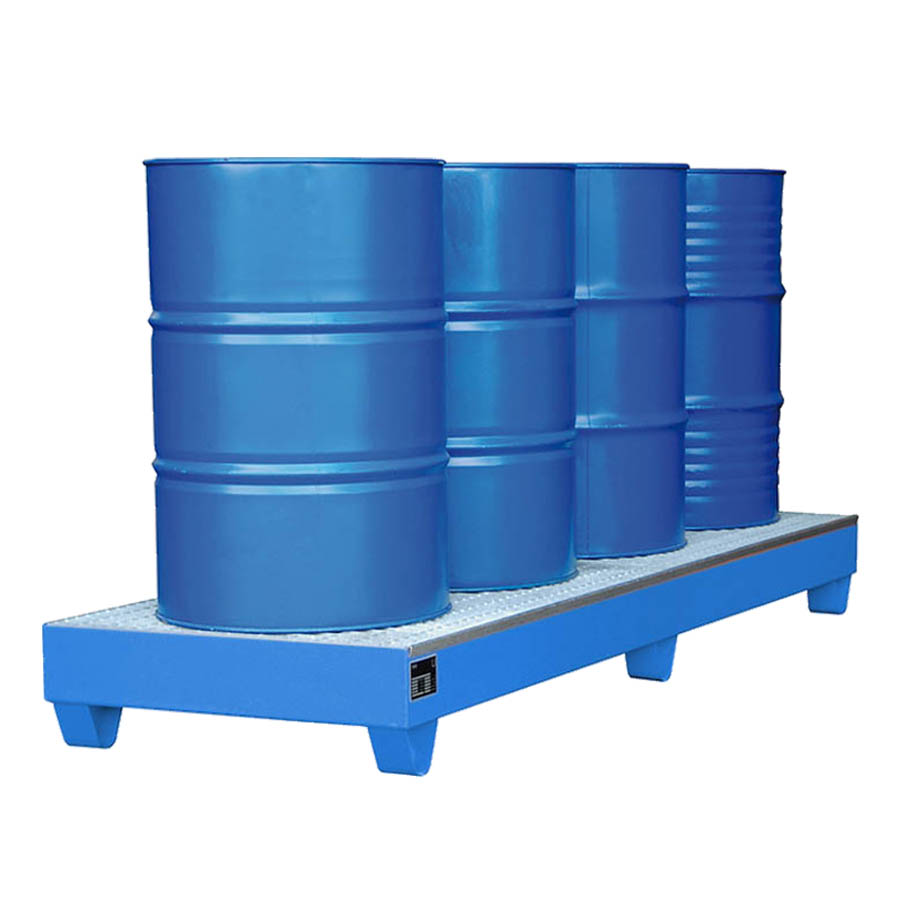 [014622] Cubeto de retención con rejilla para 4 bidones de 200 lts - Dim.: 2400x800x250h mm - Acero pintado