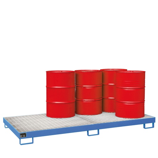 [014652] Cubeto de retención con rejilla para 8 bidones de 200 lts. - Cap.: 240 lts. - Dim.: 2650x1300x210h mm - Acero pintado